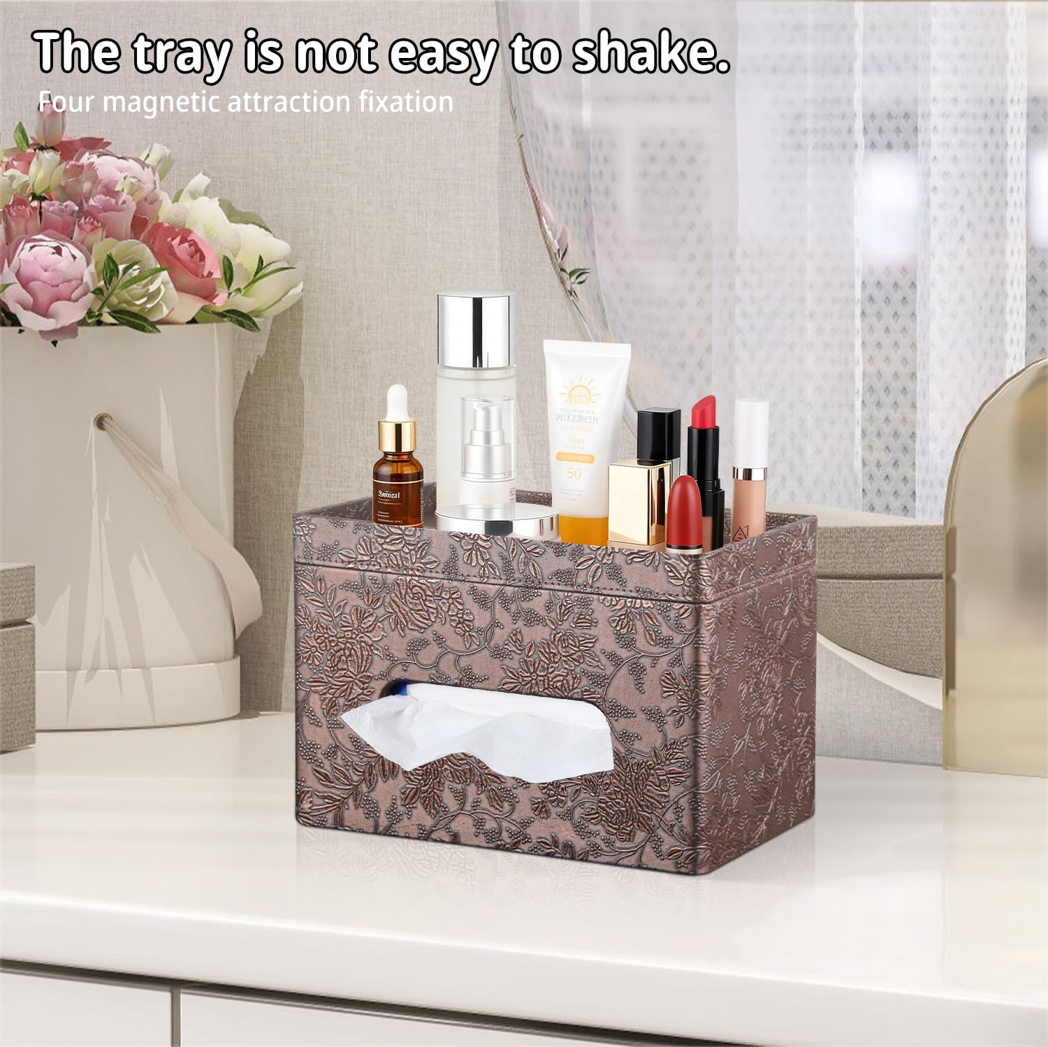Extra Large Tissue Box Cover with Storage Tray,Rectangle Tissue Box Holder