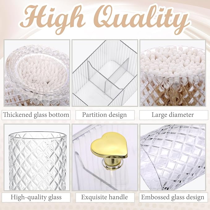 3 Pcs Qtip Holder Dispenser Bathroom Set Cotton Ball Holder Cotton Swabs/ball Storage Box 3 Grids Partition Cosmetics Storage Dispenser for Vanity Tray Candy Container Jar For Home (White)