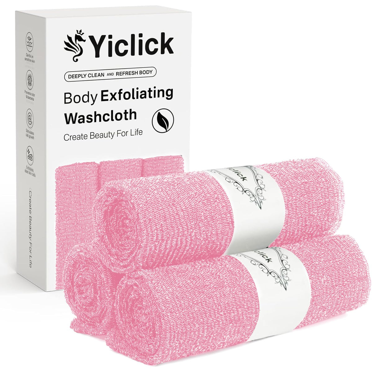 Yiclick Exfoliating Washcloth Towel, Japanese Exfoliating Wash Cloth, Korean Body Scrubber Exfoliator, Back Scrubber Washer for Shower Bath, Body Scrub African Net Sponge Loofah Luffa (Pink)