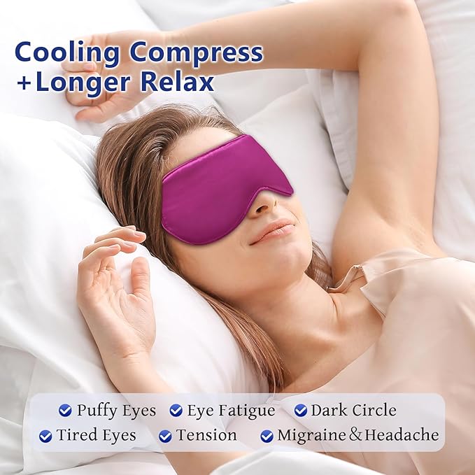 Cooling Eye Mask for Sleeping Silk Migraine Headache Relief Gel Mask Cold Compress Eye Face Ice Pack Reusable for Eyestrain Dark Circles and Puffiness Cold Therapy Gifts for Women Girls