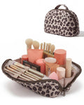 BAGSMART Travel Makeup Bag for Women, Portable Fold-down Cosmetic Case, Puffy Padded Make Up Organizer Pouch, Water-resistant Toiletry Bag for Toiletries, Brushes (Leopard Print)