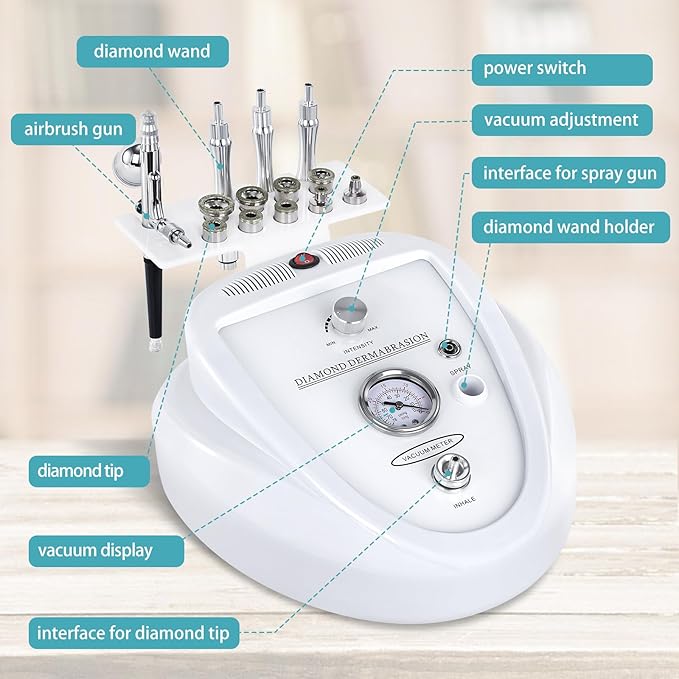2 in 1 Diamond Micro der-ma-bra-sion Machine, Yofuly 0-68cmHg Suction Power Professional Diamond Glow Facial Machine with Spray Kit, Facial Skin Care Equipment for Home Use