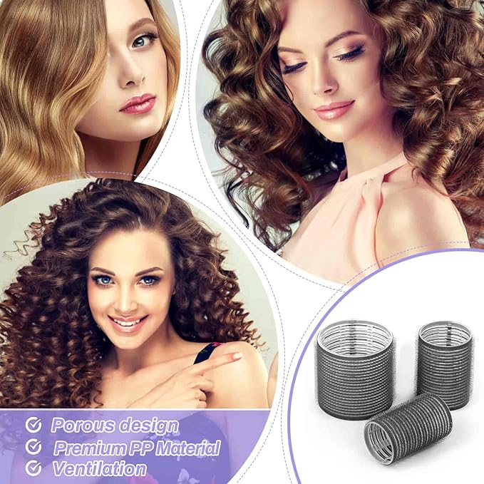 Self Grip Hair Rollers and Curlers Set - 24 Pieces with 3 Sizes (4 Jumbo, 4 Large, 4 Medium) and 12 Clips for Long, Short, Thick, Fine Hair Styling