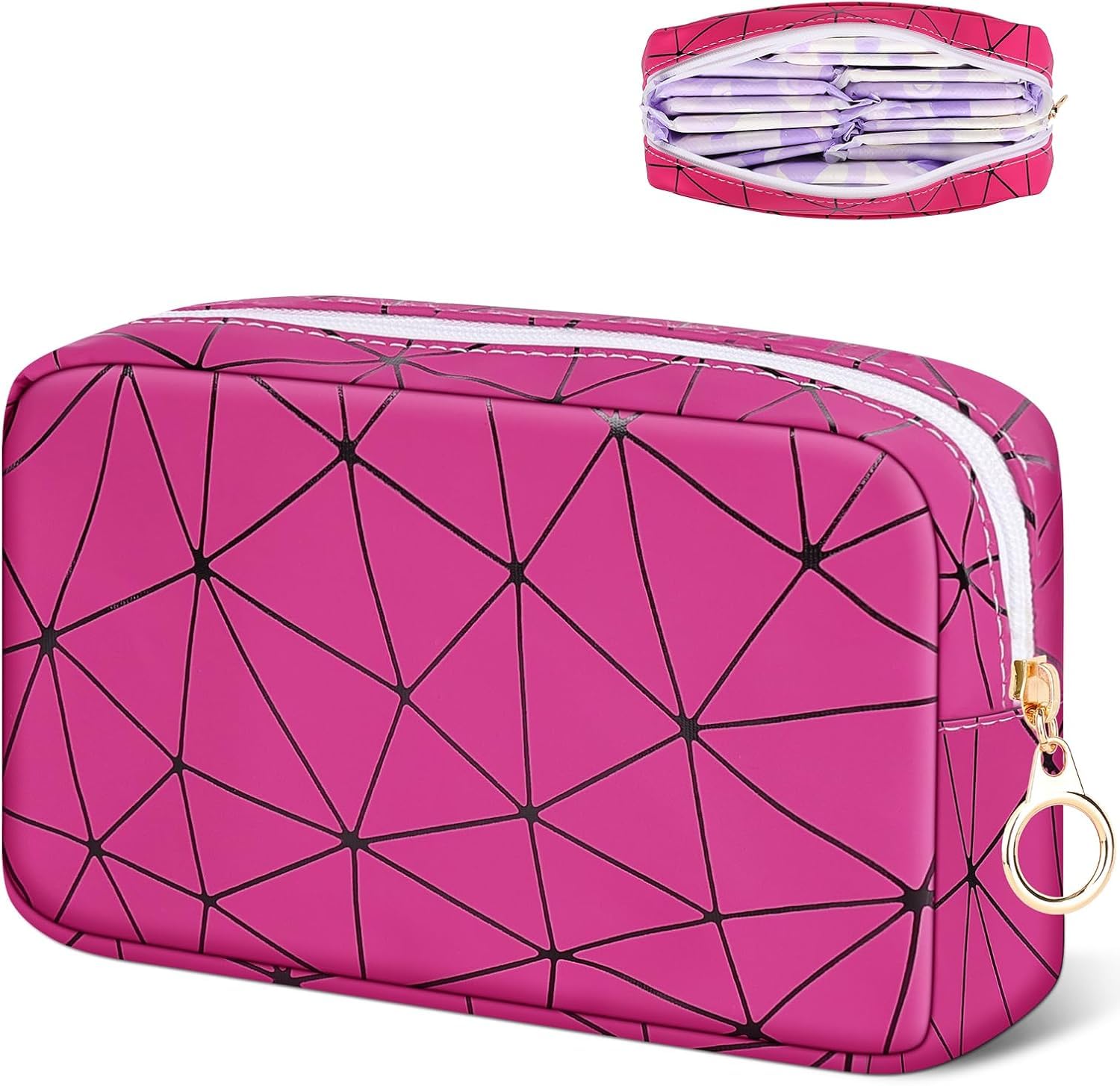 Likesing Period Bag Pouch, Leather Tampon Holder for Purse-Rose Red