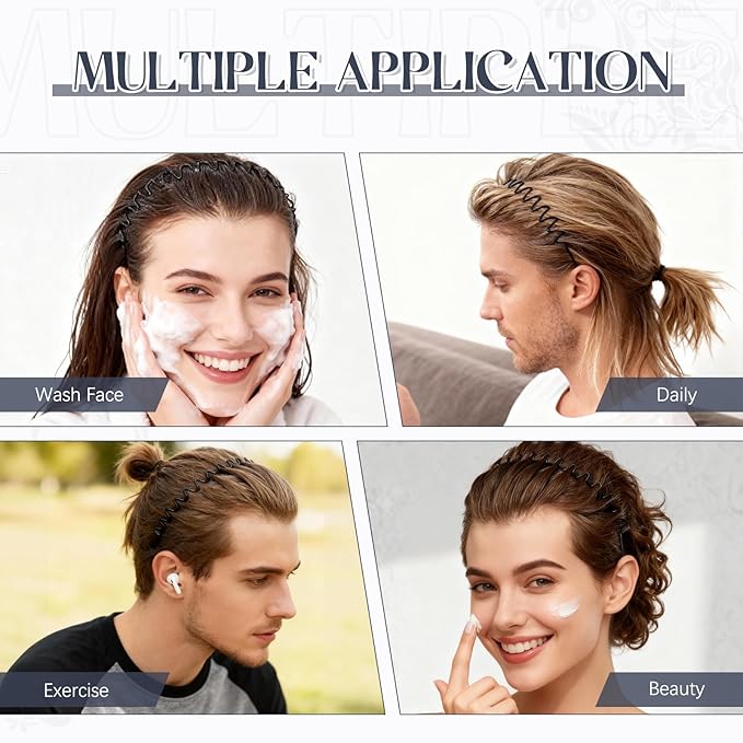 ZASZO 2 Pcs Metal Hair Band, Fashion Wavy Spring Metal Headband for Men & Women, Elastic Non Slip Metals Hairband for Daily Use Outdoor Sports Hair Hoop Hairs Accessories