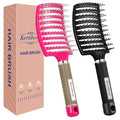Kertiberif 2 Pack Curved Vented Detangling Brush for Wet & Dry Hair, Paddle Styling Brush for Faster Blow Drying, Detangler for Women, Men, Curly, Thick Hair
