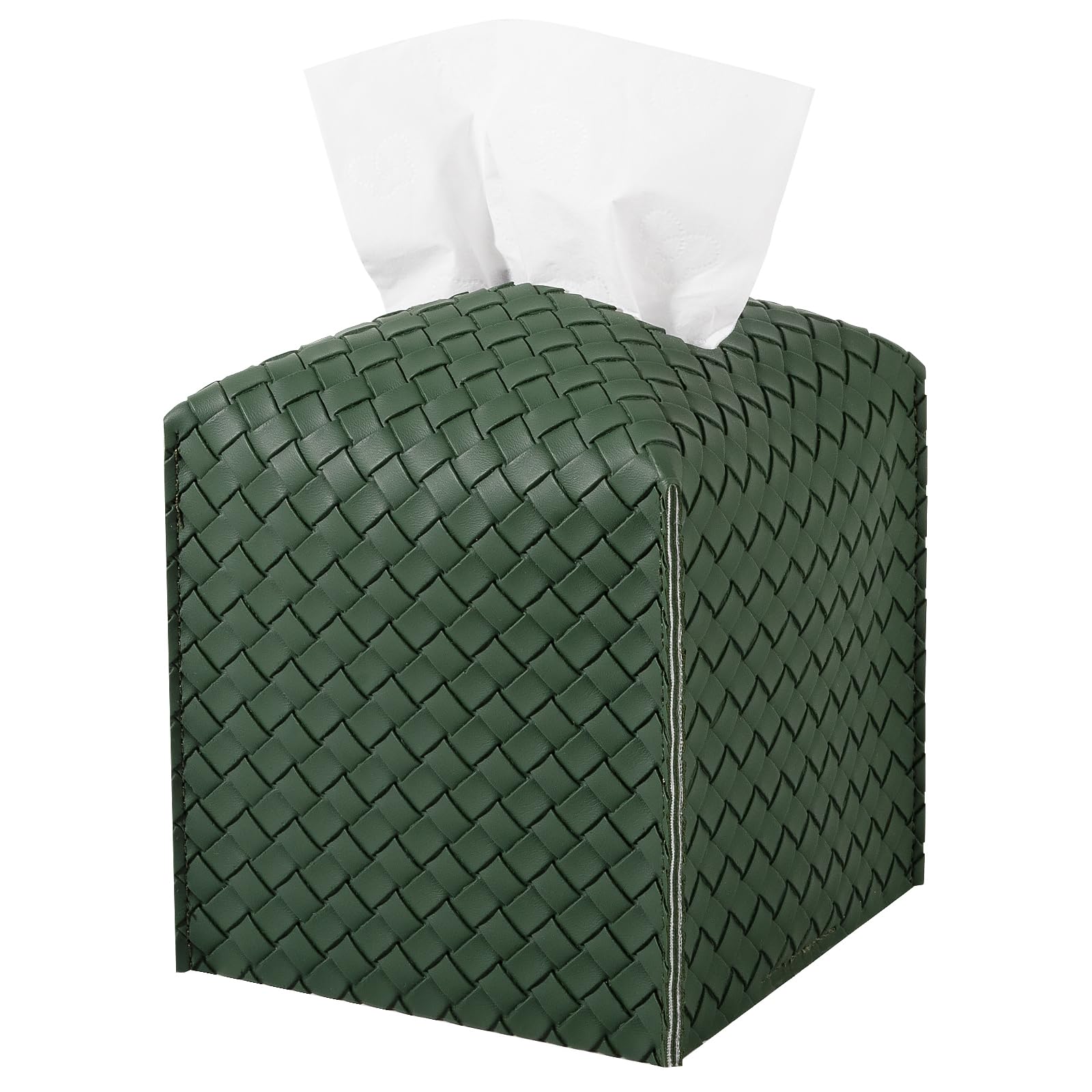 Tissue Box Cover Square Leather Facial Paper Holder, Dark Green