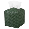 Tissue Box Cover Square Leather Facial Paper Holder, Dark Green