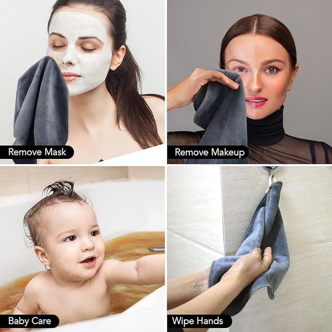 Microfiber Facial Cloths Fast Drying Washcloth 12inch x 12inch Grey 10 pack