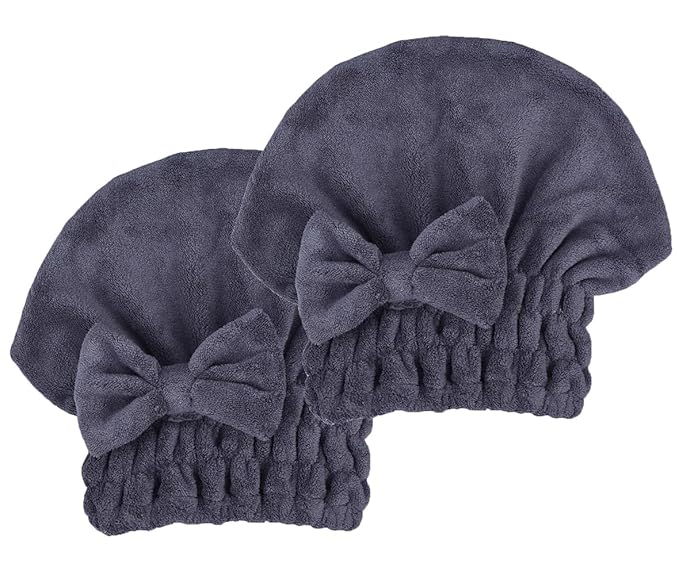 MAYOUTH Microfiber Hair Drying Towels Head wrap 2-Pack with Bow-Knot Shower Cap Hair Turban hairWrap Bath Cap for Short or Curly Long & Wet Hair Gift for Women
