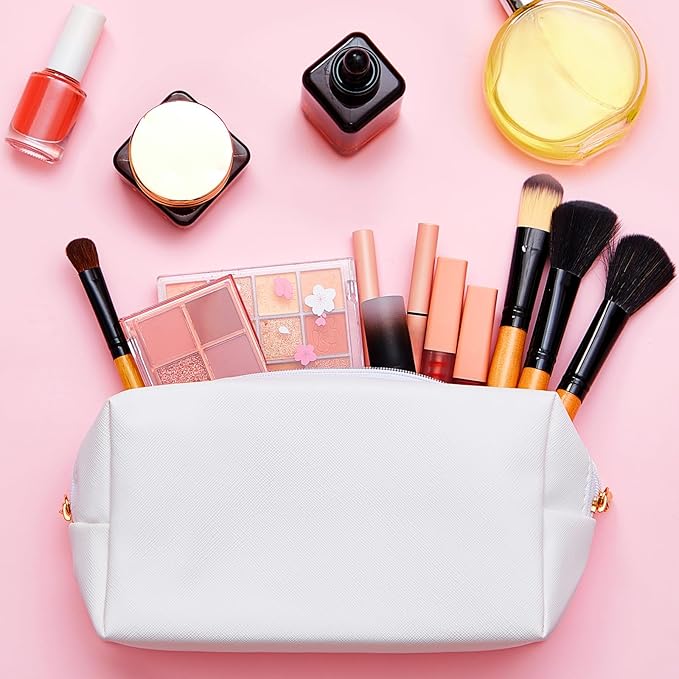 Kigeli Aesthetic Makeup Bags PU Leather Cosmetic Pouches Waterproof Plain Toiletry Bags Makeup Pouches Bulk for Women Party Gift Travel Storage Organizer(White,7.1 x 2.8 x 4.3 in)