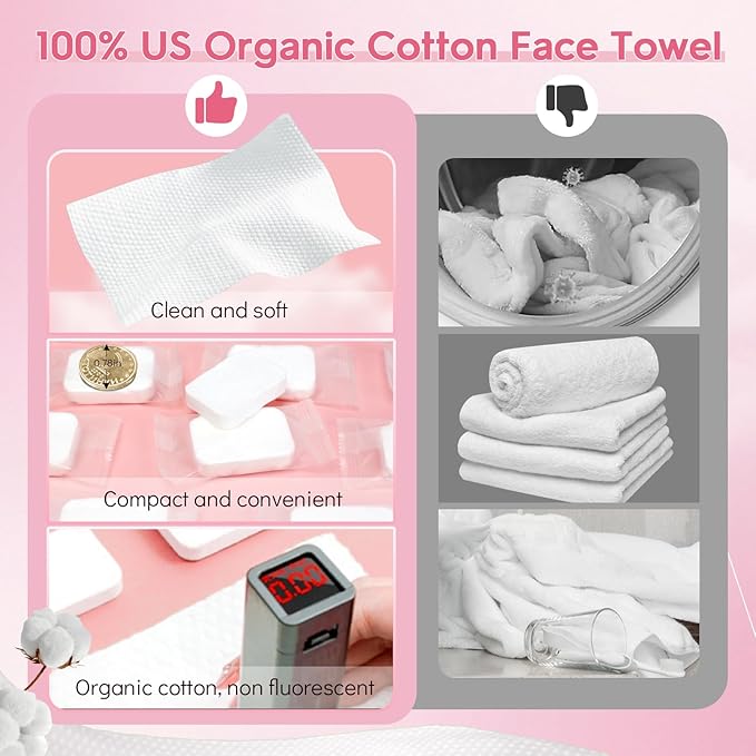 Classycoo XL Ticken Compressed Towel Tablets- 100% Cotton Face Towel, 30 PCS Individually Wrapped Portable, Travel Mini Soft Washcloth, Camping, Facial Makeup, Gift, Pink 12x10 Inches