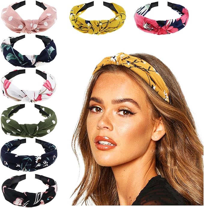 DRESHOW 8 Pack Boho Vintage Headbands for Women Girls Knotted Headwraps Fashion Hair Hoops Elastic Hair Accessories