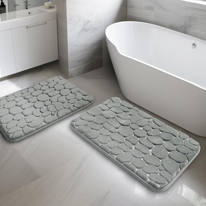 YIHOUSE Bathroom Rugs Mat Set, Memory Foam Bath Mat 2 Piece Gray