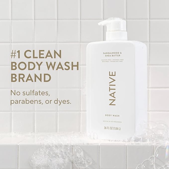 Native Sulfate Free Body Wash Contains Naturally Derived Ingredients | for Women & Men | Sandalwood & Shea Butter, 36 oz