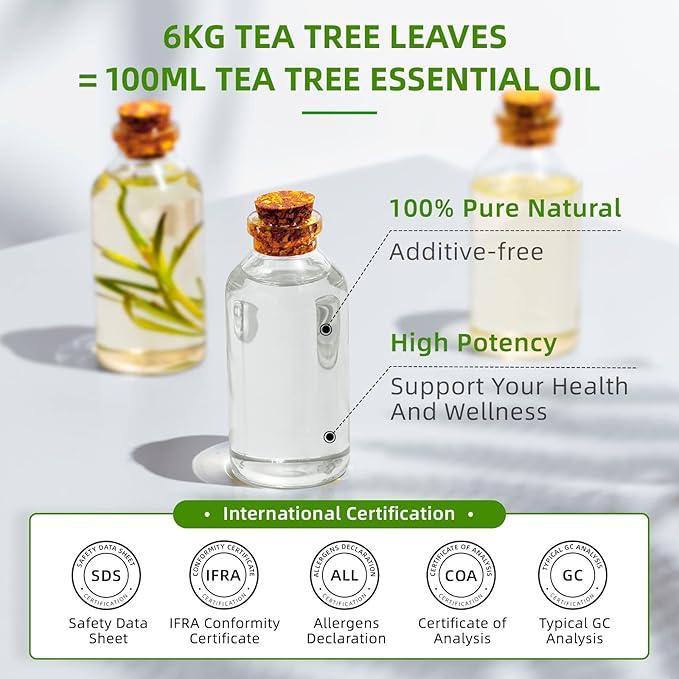 HIQILI Tea Tree Oil for Skin, Hair, Nail, Diffuser, Soap Making