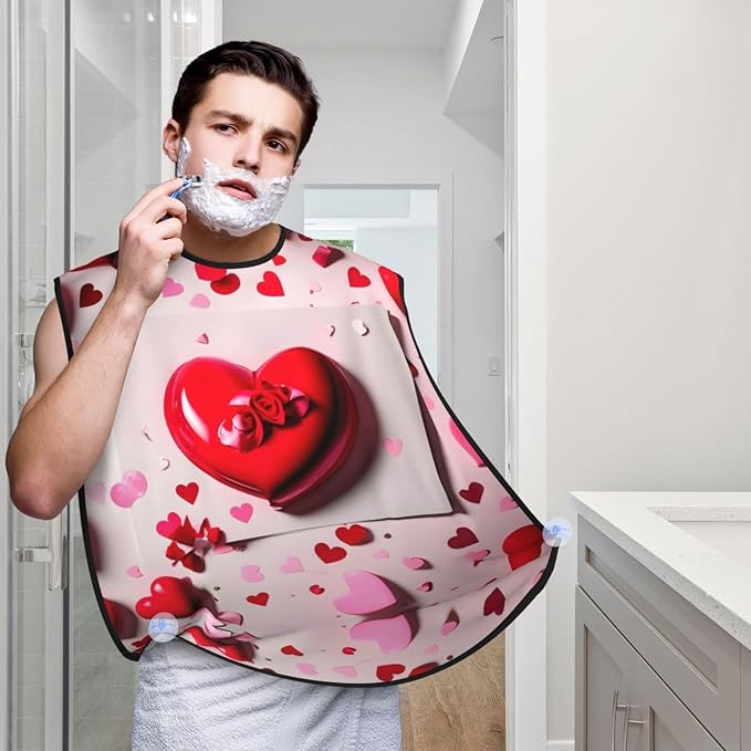 NOUZU Valentine'S Day Print Beard Bib Apron For Men, Beard Hair Catcher For Men Shaving Trimming,Beard Cape Cloth