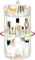 Niluks 360 Rotating Makeup Organizer, 3 Tier Large Capacity Lazy Susan Bathroom Counter Organizer, Skincare Organizers, Spinning Perfume Organizer & Vanity Organizer Countertop (Golden Clear, 3 Tier)