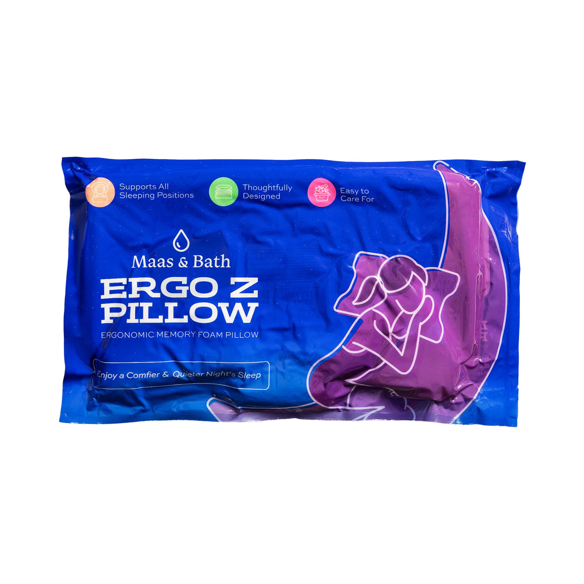MAAS & BATH Ergo Z Pillow - 2-in-1 Ergonomic Pillow Made for Any Sleep Position, Breathable 100% Memory Foam, Inner Cover, Lightweight, Non-Toxic, Odorless Sleep-Friendly Support