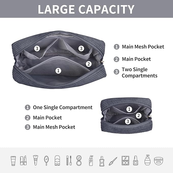 MAGEFY Small Makeup Bag Mini Make up Pouch Cute Cosmetic Bag for Women Travel Purse Essentials Bags with Slip-in Pockets (DeepGrey)