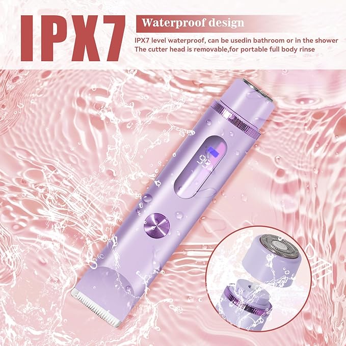 Bikini Trimmer for Women 2in1 High Power Epilators Hair Removal Waterproof Electric Razors Women's Electric Razor Pubic Hair Trimmer Shaver for Women for Ladies Pubic，Face， Underarms，Legs(Purple)