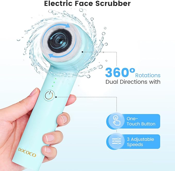 Facial Cleansing Brush with Dual Rotating, Electric Face Scrubber, 3 in 1 Facial Brush Skin Cleansing for Deep Cleansing, 3 Speeds, Waterproof Face Cleanser Brush for Men Women, Soft Exfoliator