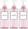 YACEYACE Pink Shampoo and Conditioner Set of 3, 16.9oz Clear Shampoo Bottles with Pump Dispenser, Body Wash Dispenser, Shower Bottles