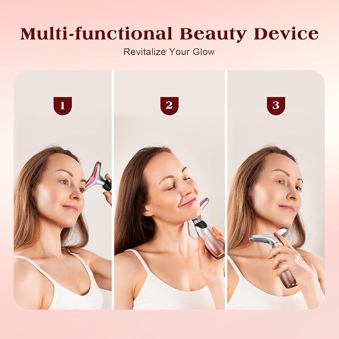Pedete Facial Massager, 7 Colors Red Light Therapy for Face and Neck, Face Lift Device with 113°F Heating Vibration for Multi Skin Care(Silver)