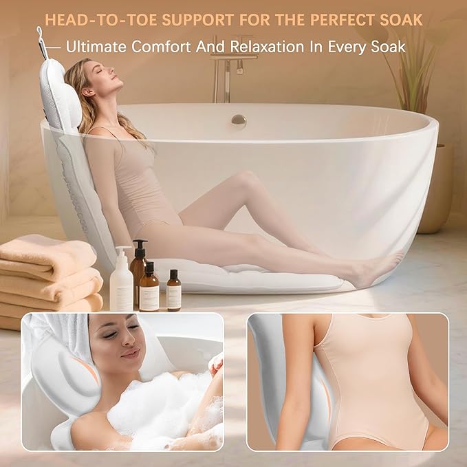 59'' Full Body Bath Pillow for Bathtub 6D Air Mesh 144 Suction Cups
