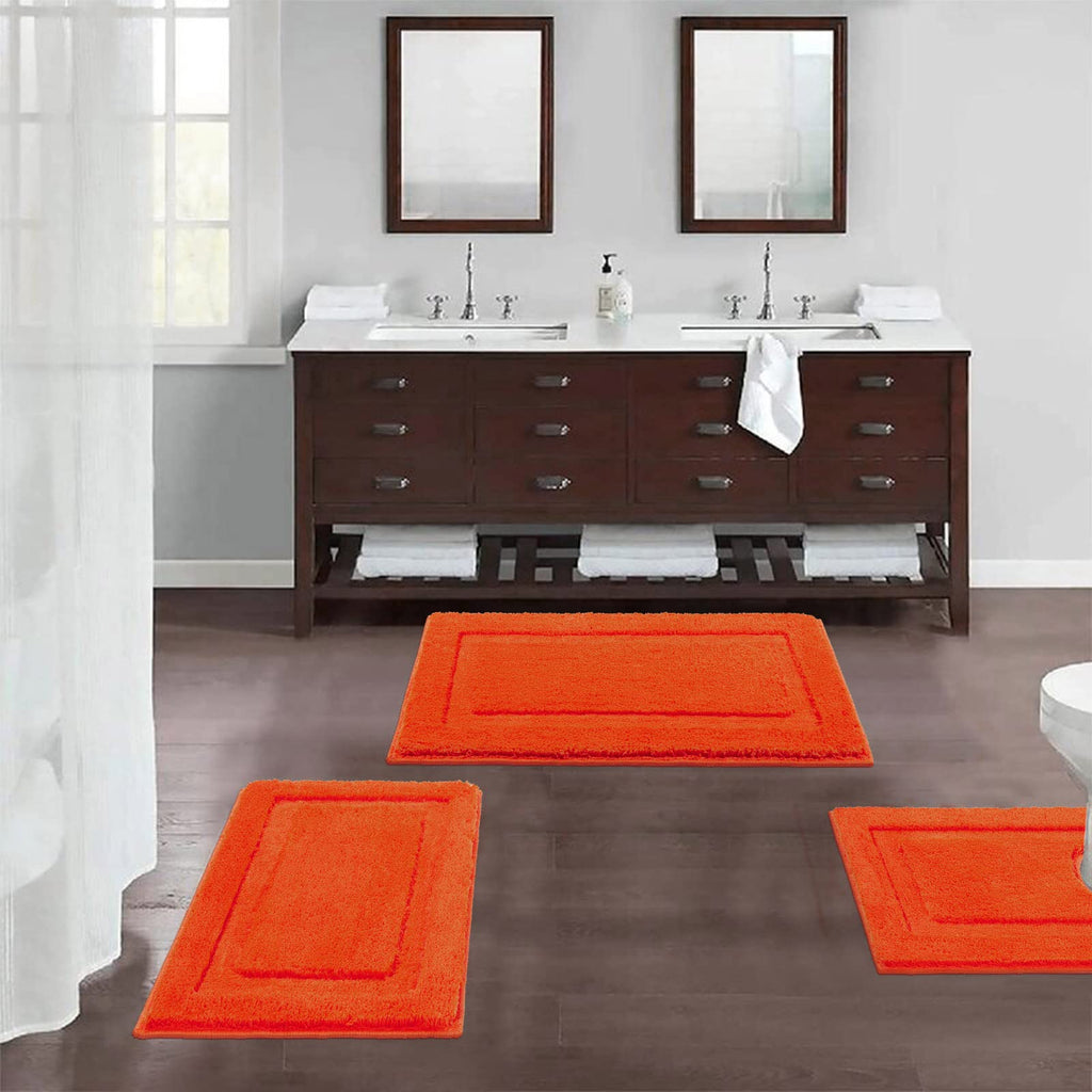 SHACOS Orange Bathroom Rugs Sets 3 Piece Small Bath Mat U Shaped Toilet Rug