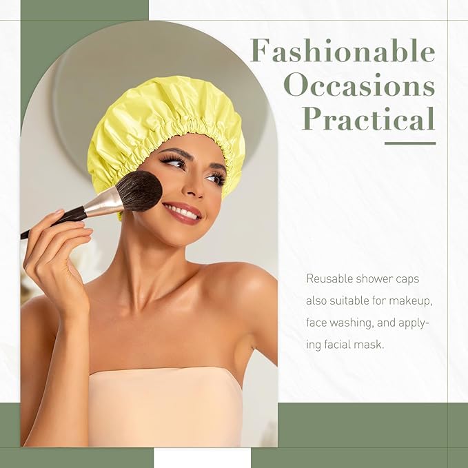 Edoneery Reusable Shower Caps for Women, Waterproof Long Hair Bonnet