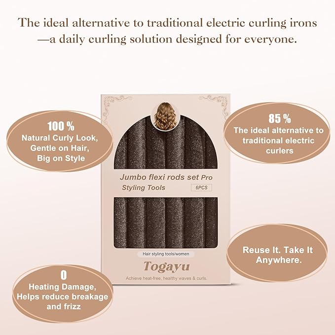 Heatless Curls Overnight Set for Natural Hair, Comfortable Easy-Lock Rollers, Heat-Free Hair Curlers for Long Textured Hair
