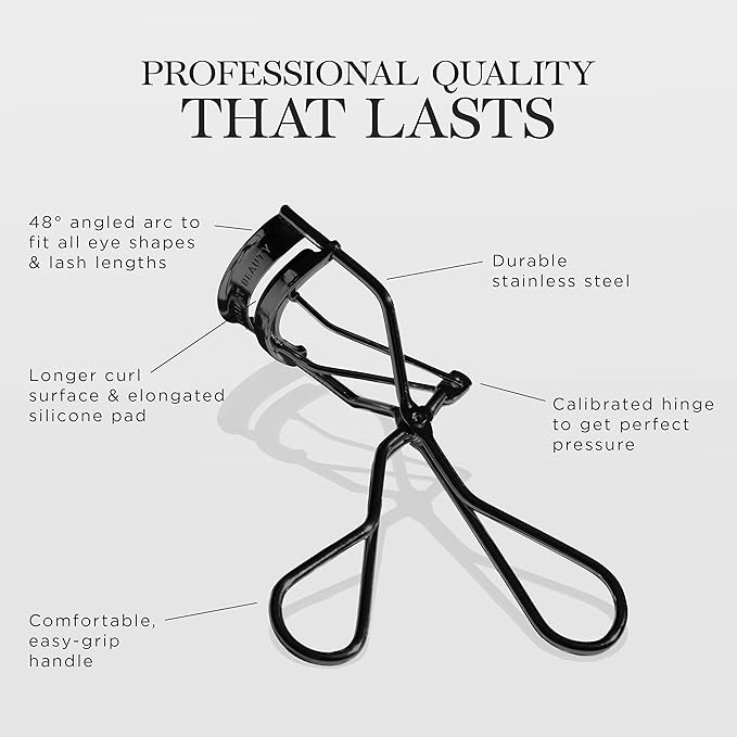 Brilliant Beauty Eyelash Curler with Satin Bag & Refill Pads - Award Winning Eye Lash Curlers for Dramatically Curled Eyelashes & Lash Lift in Seconds (Jet Black)