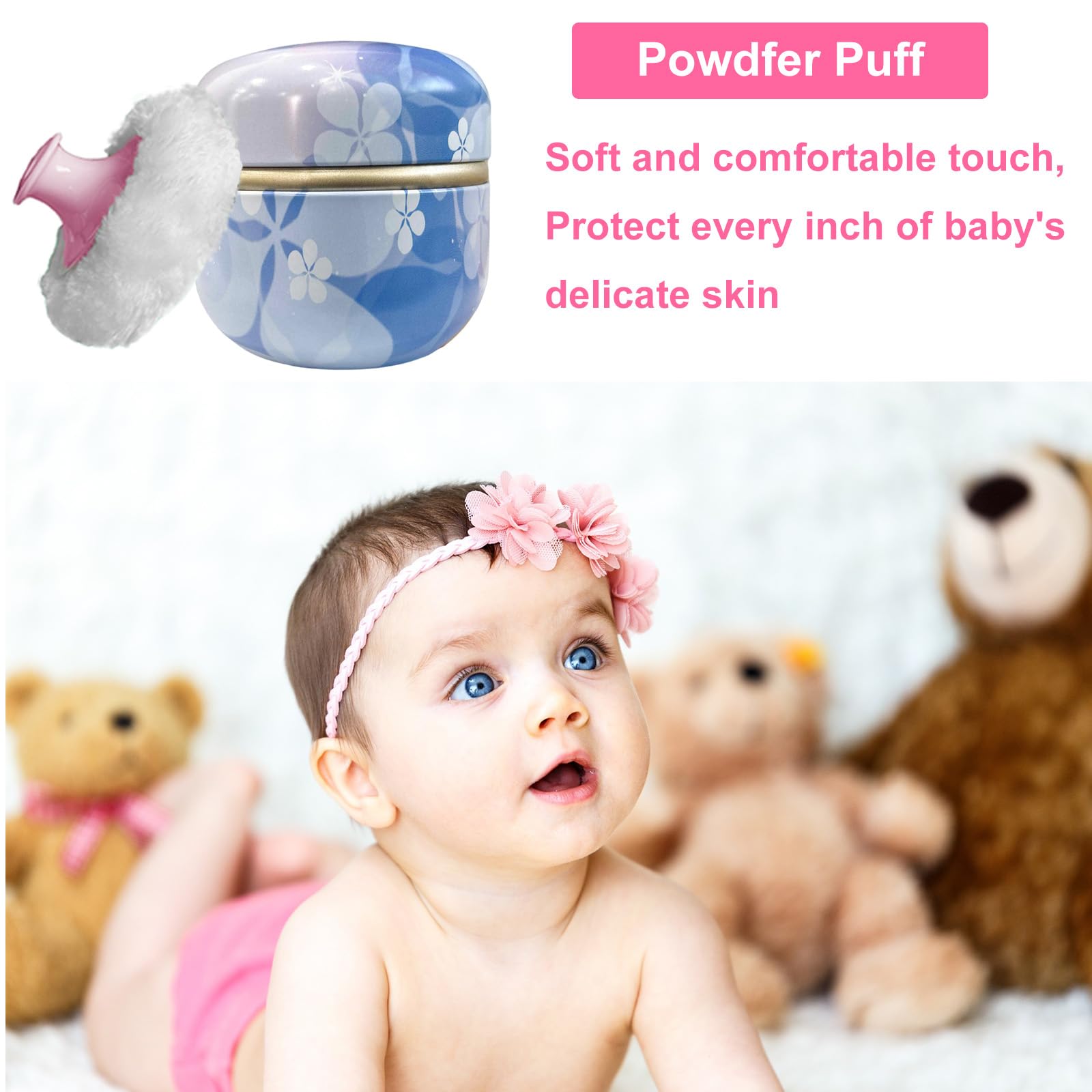 Qopoto Body Powder Puff and Container for Dusting Powder (Floral Diary)