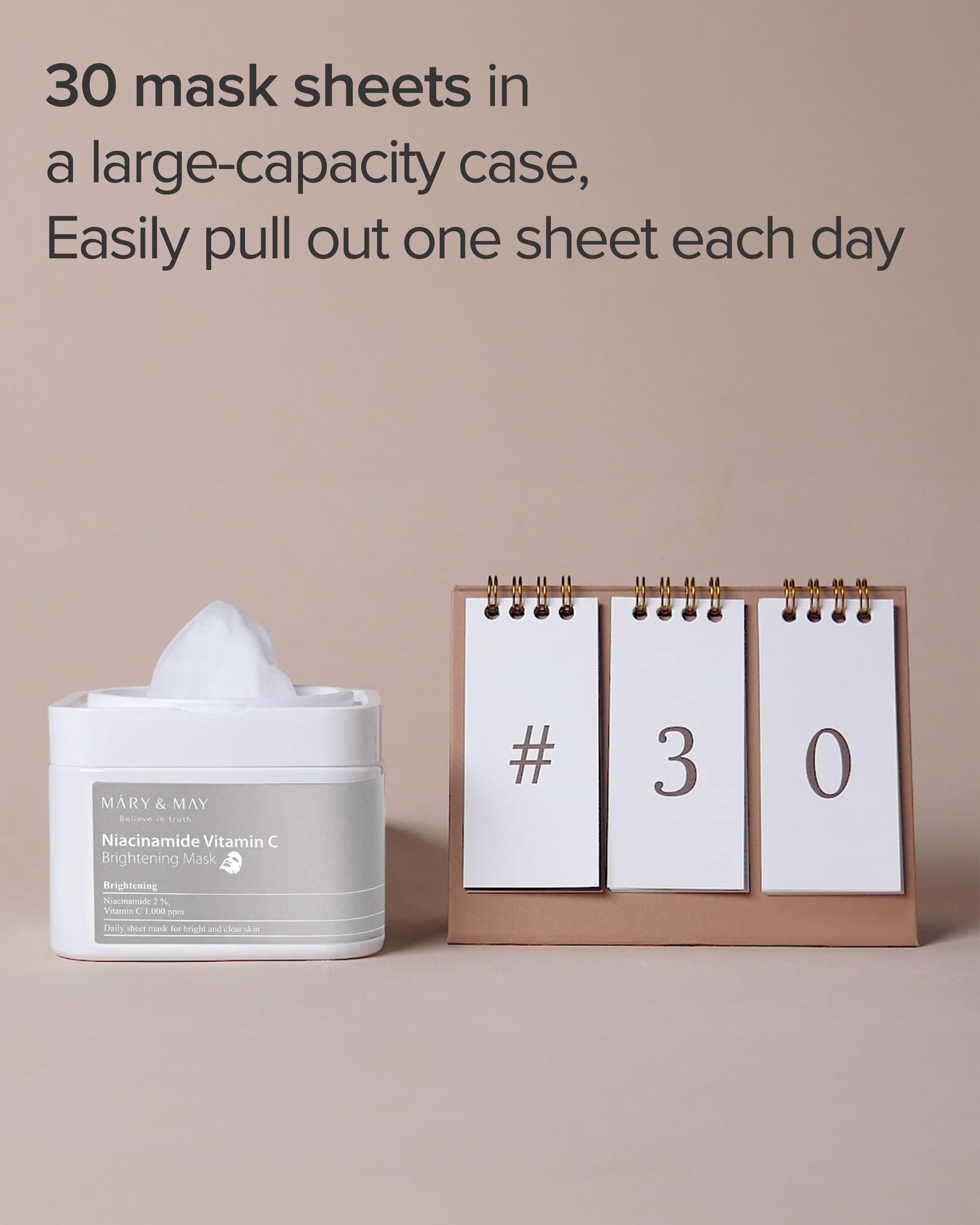 Mary&May Niacinamide + Vitamin C Daily Sheet Mask, 30 Sheets Pull-Out