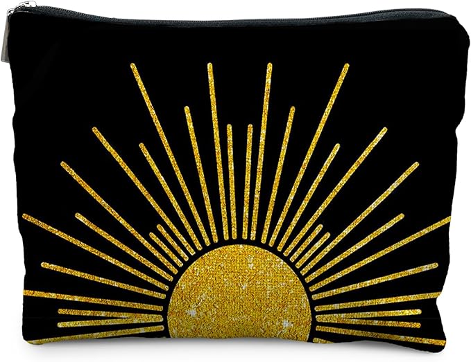 RYYCDOI Boho Makeup Bag, Boho Abstract Black and Gold Sun Sunshine Makeup Bags for Women, Boho Gifts for Women, Boho Makeup Pouch Zipper Pouch, Aesthetic Makeup Bag
