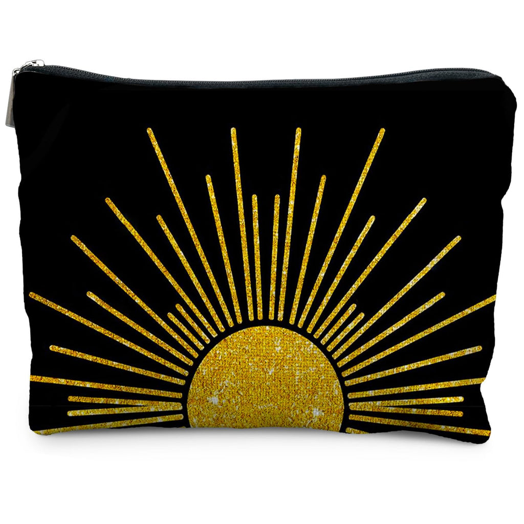 RYYCDOI Boho Makeup Bag, Boho Abstract Black and Gold Sun Sunshine Makeup Bags for Women, Boho Gifts for Women, Boho Makeup Pouch Zipper Pouch, Aesthetic Makeup Bag