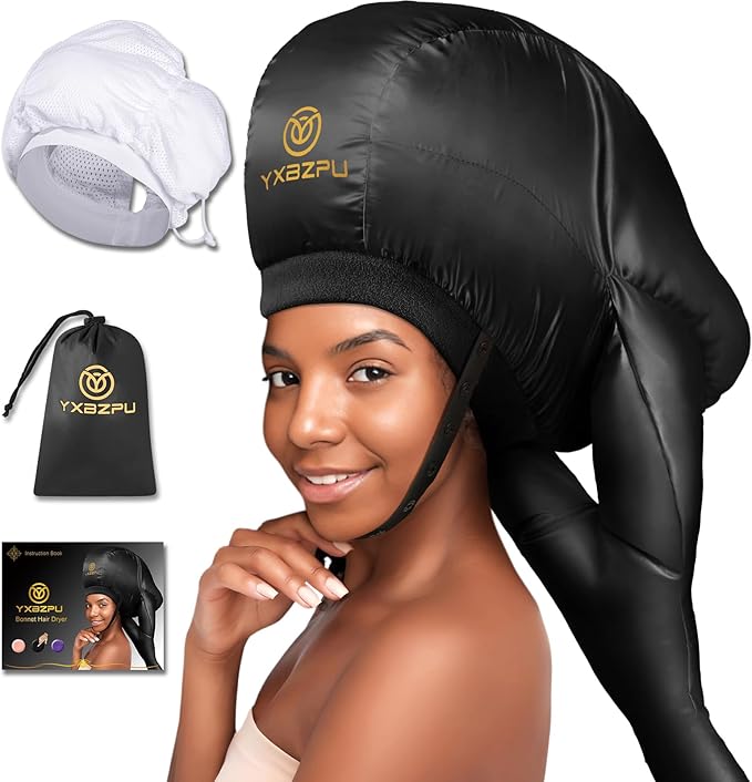 Bonnet Hair Dryer,Hooded Dryer Attachment,Hair Dryer Hooded Diffuser Cap for Curly,Speeds Up Drying Time,Safety Deep Conditioning,Styling,Curling At Home(Black)