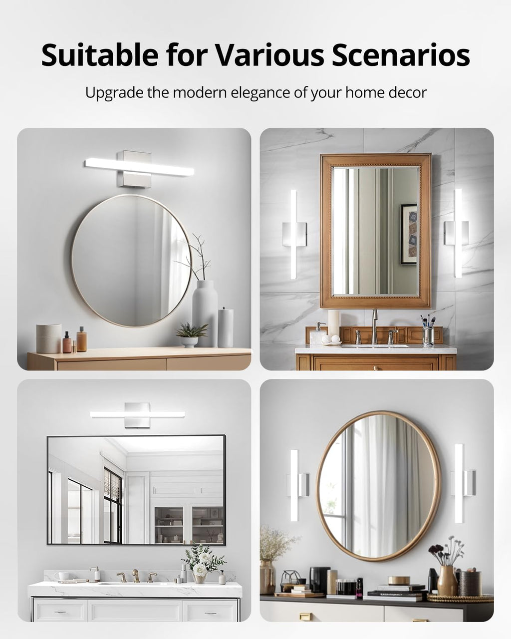 Combuh Dimmable Vanity Light Bar, 9W Over Mirror Lighting Fixture Wall Sconce Indoor, IP44 Modern Cool White 6000K Chrome Lamp Bathroom,16Inch