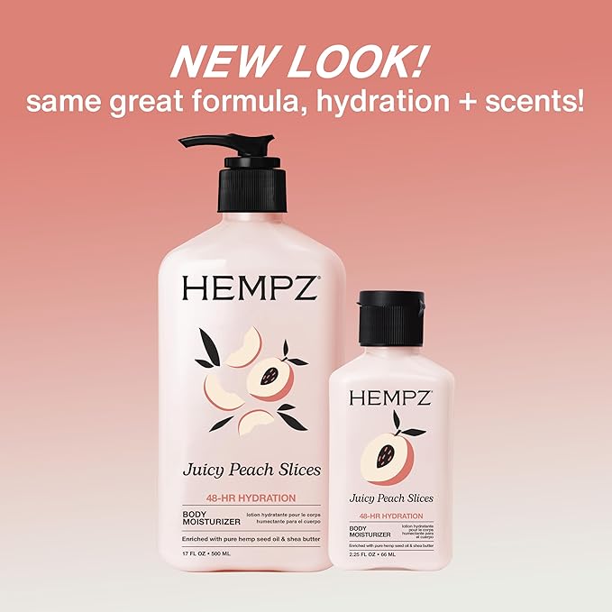 Hempz Mini Juicy Peach Lotion, Natural Hemp Seed Oil Ultra Hydrating Body Moisturizer with Shea Butter, Peach Extract, and Aloe Vera Extract, Travel Friendly, 2.25 fl.oz.