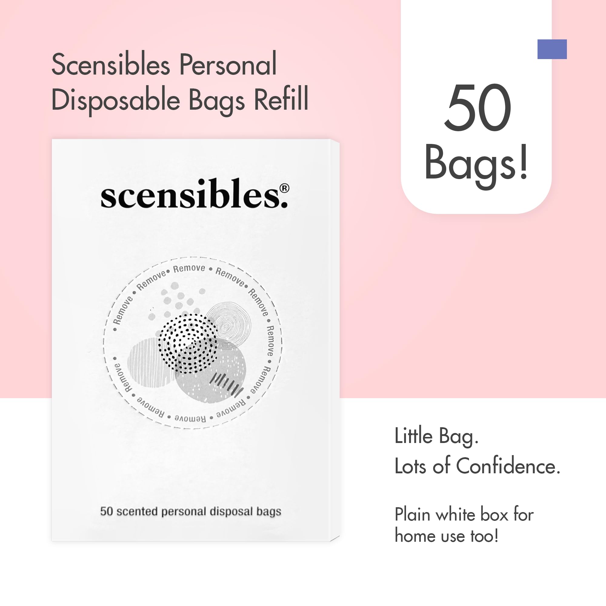 Scensibles Disposal Bags for Menstrual Care Products - (50 x 12) ct Refill Box - for Disposal of Tampons, Pads, Panty Liners, Hygiene Products