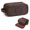 Travel Toiletry Bag For Mens PU Leather Engraved Initials (Dark Brown Q)