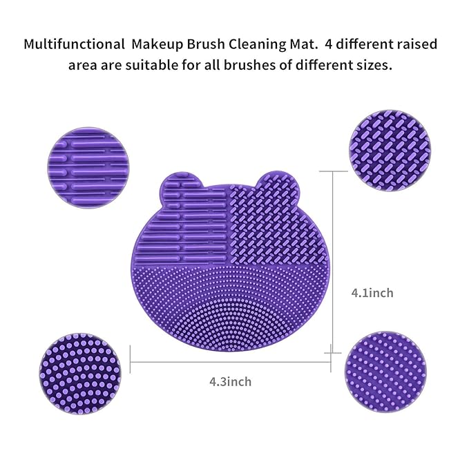 Bird&Fish Silicon Makeup Brush Cleaner Mat & Drying Pad with Carbon Removal Sponge (Rose Red)
