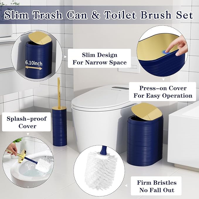 InnJoey Bathroom Set - Bathroom Sets with Shower Curtain and Rugs, 25PC Bathroom Accessory Set, Blue Bathroom Accessories Set with Trash Can, Soap Dispensers