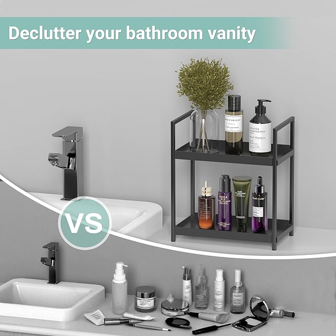 Oasiteege 2 Tier Mens Bathroom Counter Shelf Organizer for Skincare Makeup