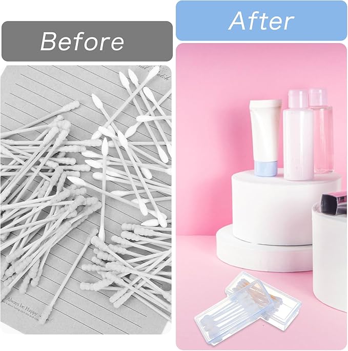 YBEATY 4 Pcs Cotton Swab Holder for Travel Portable Small Dental Floss Picks Case Clear Plastic Buds Storage Containers Box with Dustproof Lid for Ear Cosmetics Makeup Remover Nail Polish Remover
