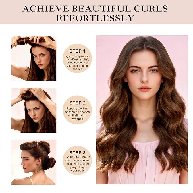Heatless Curls Overnight Set for Natural Hair, Comfortable Easy-Lock Rollers, Heat-Free Hair Curlers for Long Textured Hair