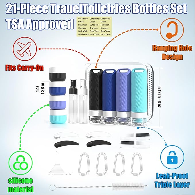 Udihch Travel Toiletry Containers 26Pcs Silicone Leakproof TSA Approved Set