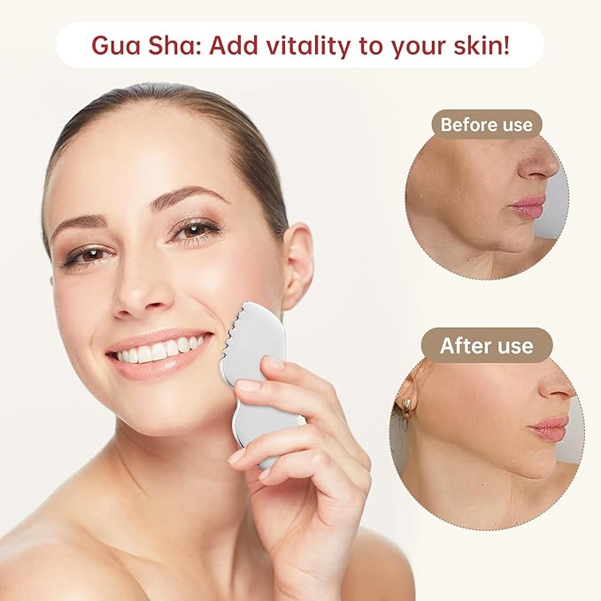 ALOYGUZ Stainless Steel Gua Sha Facial Tools Metal Detail Gua Sha Stone Body Lymphatic Drainage Massager Face Guasha Face Sculpting Tool Skin Care
