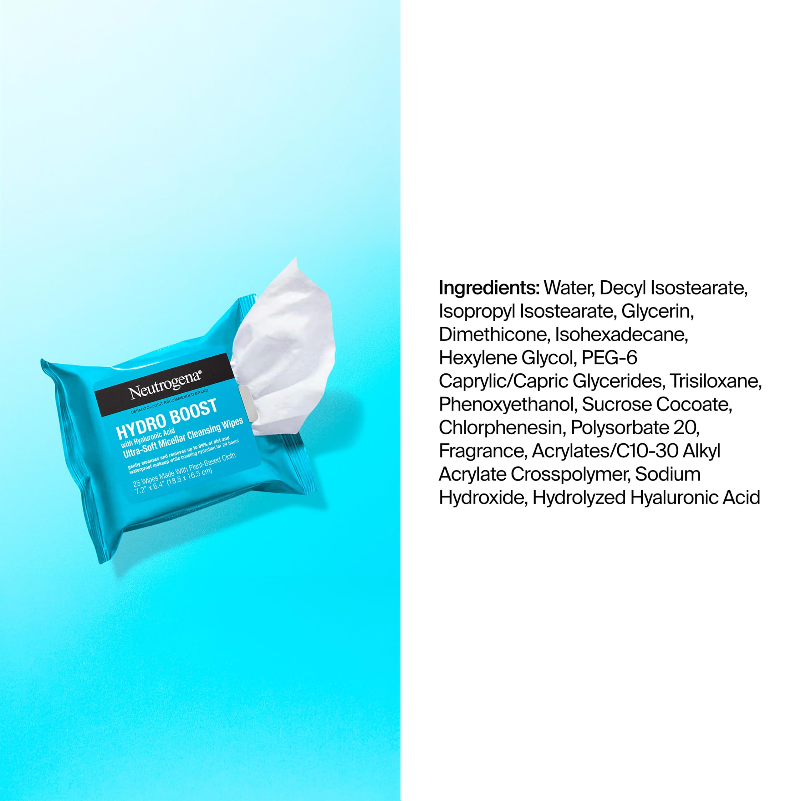 Neutrogena Hydro Boost Cleansing Wipes Makeup Remover, 25 Ct